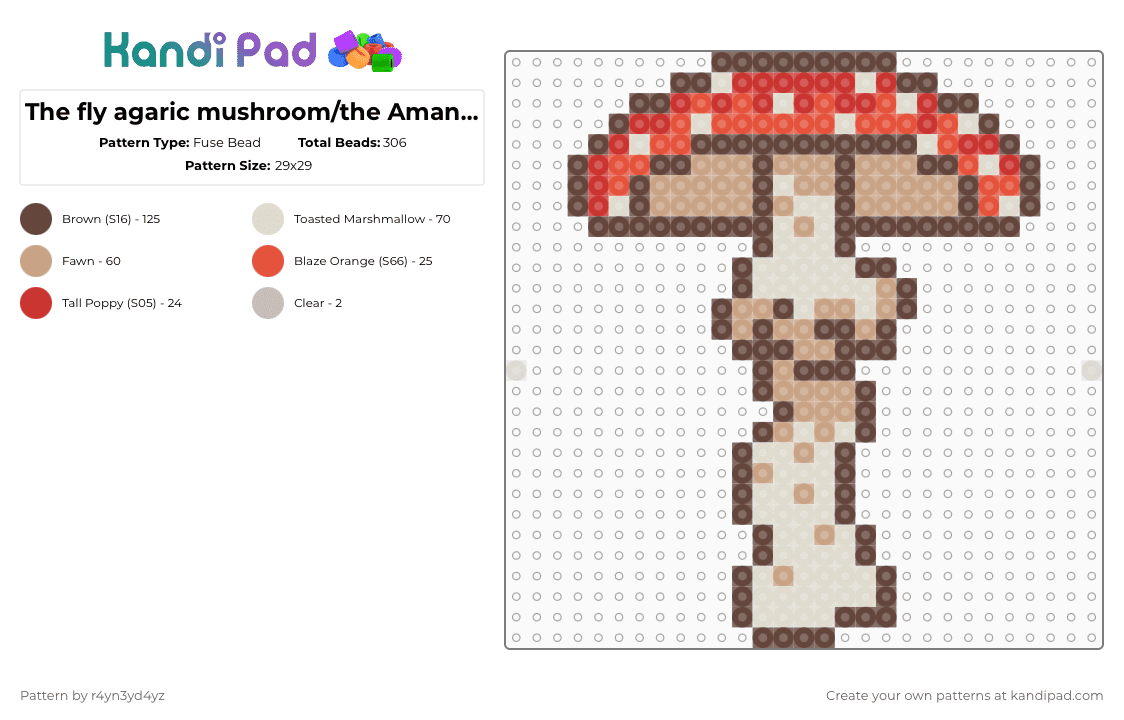 The fly agaric mushroom/the Amanita muscaria - Fuse Bead Pattern by r4yn3yd4yz on Kandi Pad - brown,beige