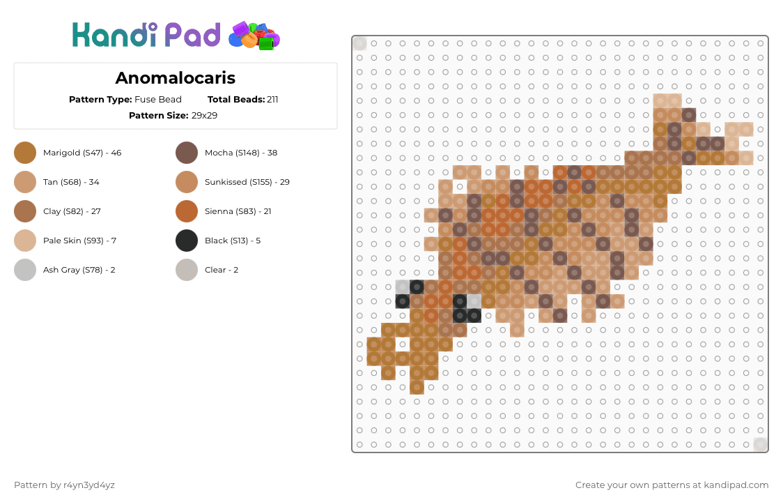 Anomalocaris - Fuse Bead Pattern by r4yn3yd4yz on Kandi Pad - tan