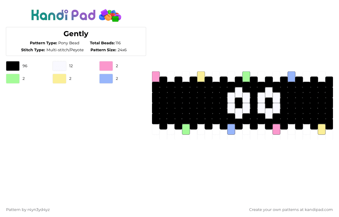 soot sprite cuff with pastel on the edges - Pony Bead Pattern by r4yn3yd4yz on Kandi Pad - black,white,teal,light blue,colorful