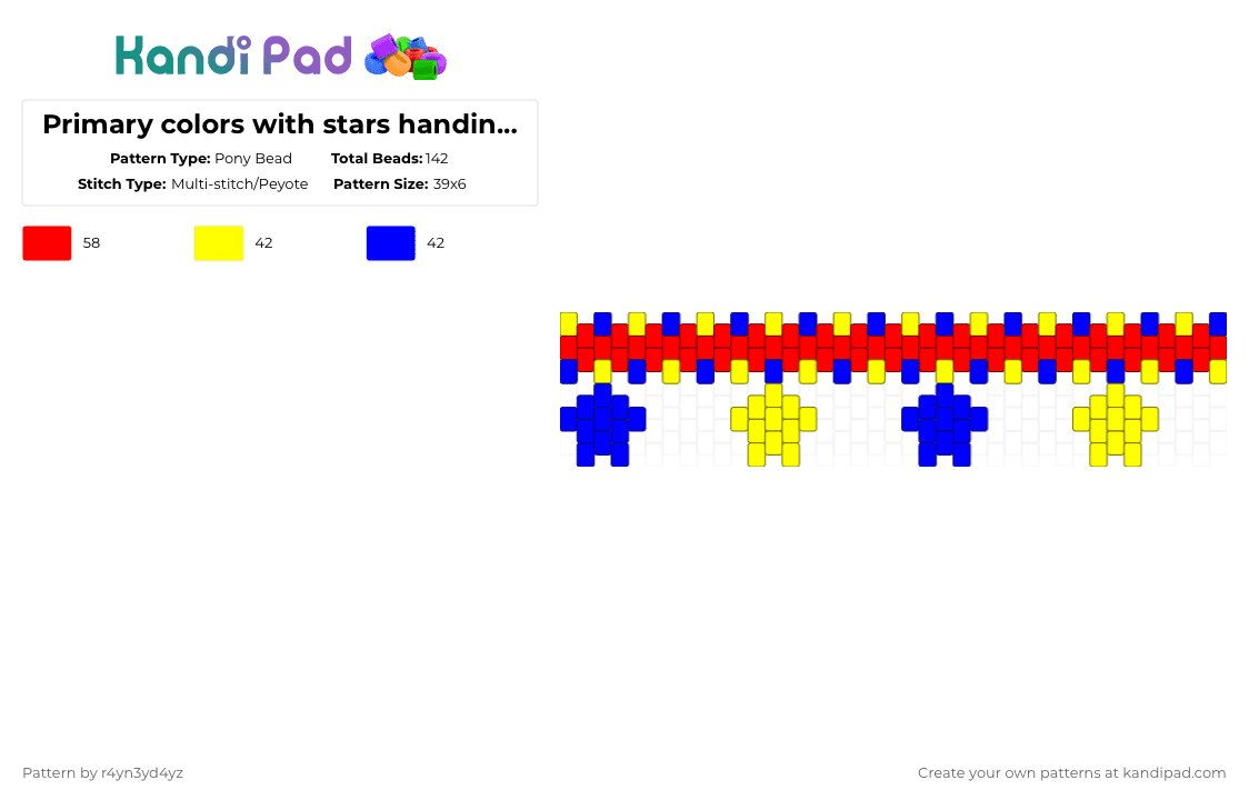Primary colors with stars hanging off choker/cuff - Pony Bead Pattern by r4yn3yd4yz on Kandi Pad - red,primary color,star,choker,cuff,kidcore,clowncore,decora,kandi