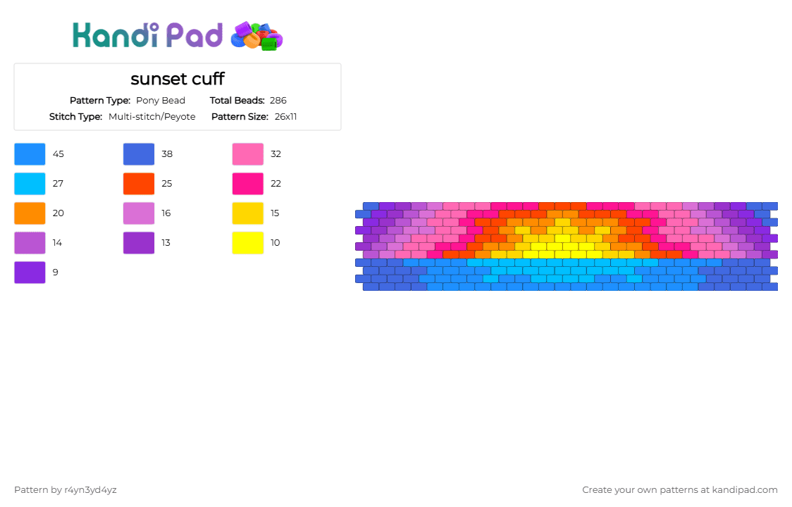 sunset cuff - Pony Bead Pattern by r4yn3yd4yz on Kandi Pad - blue,light blue,pink