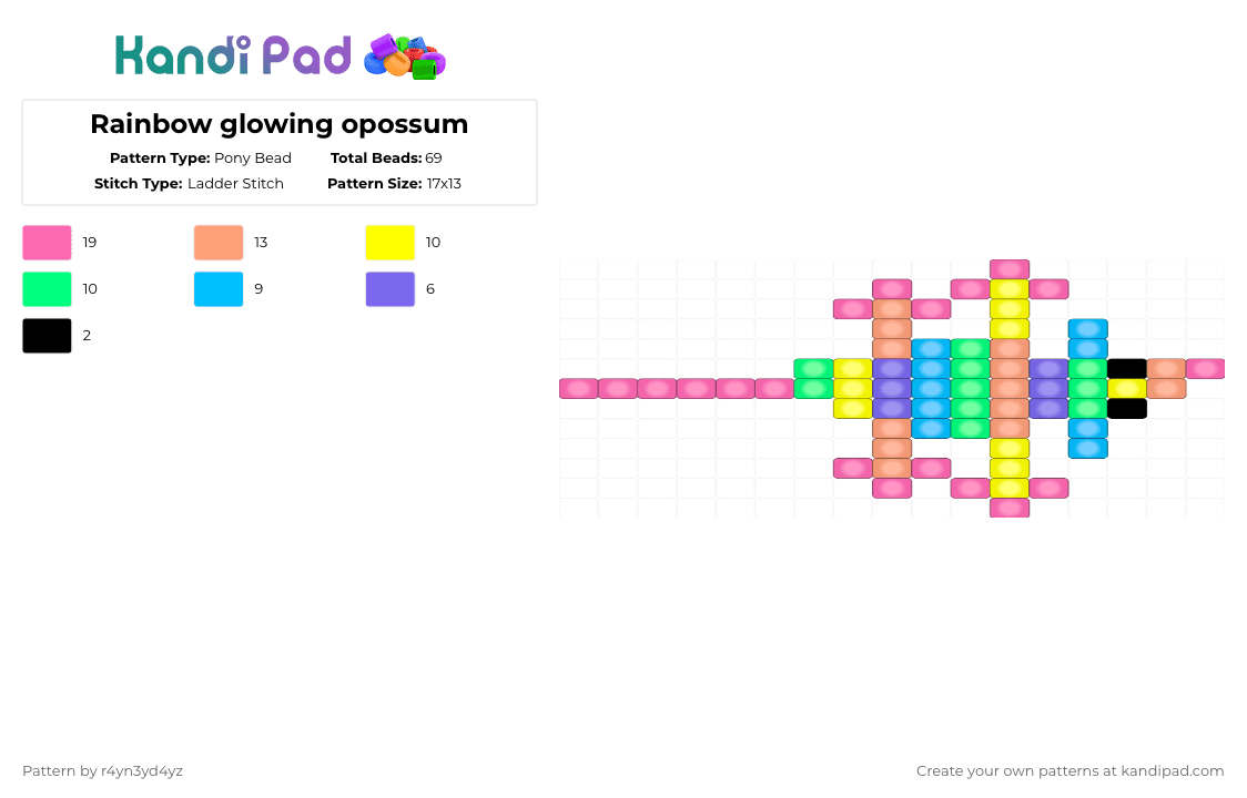 Rainbow glowing opossum [read description] - Pony Bead Pattern by r4yn3yd4yz on Kandi Pad - orange,pink
