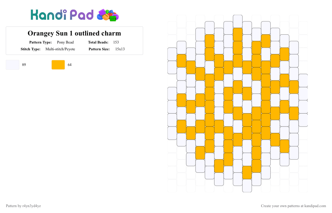 Orange outlined Sun charm 1 - Pony Bead Pattern by r4yn3yd4yz on Kandi Pad - white,orange,whimsical,nature,twee