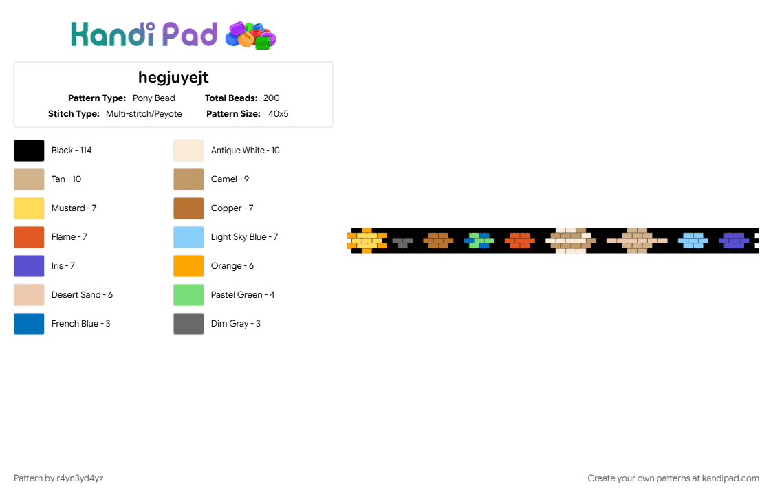 hegjuyejt - Pony Bead Pattern by r4yn3yd4yz on Kandi Pad - beige, black, colorful, purple, tan