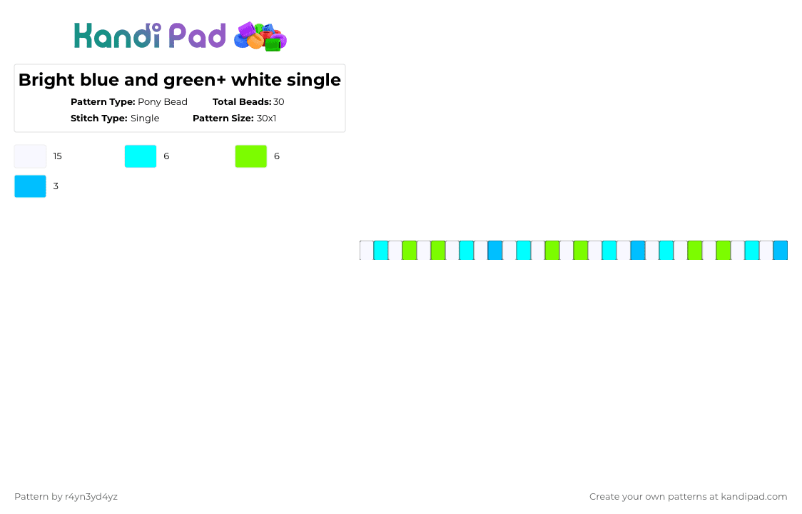 Bright blue and green+ white single - Pony Bead Pattern by r4yn3yd4yz on Kandi Pad - light blue,green,bright,summer,blue,teal,white,aqua,lime green