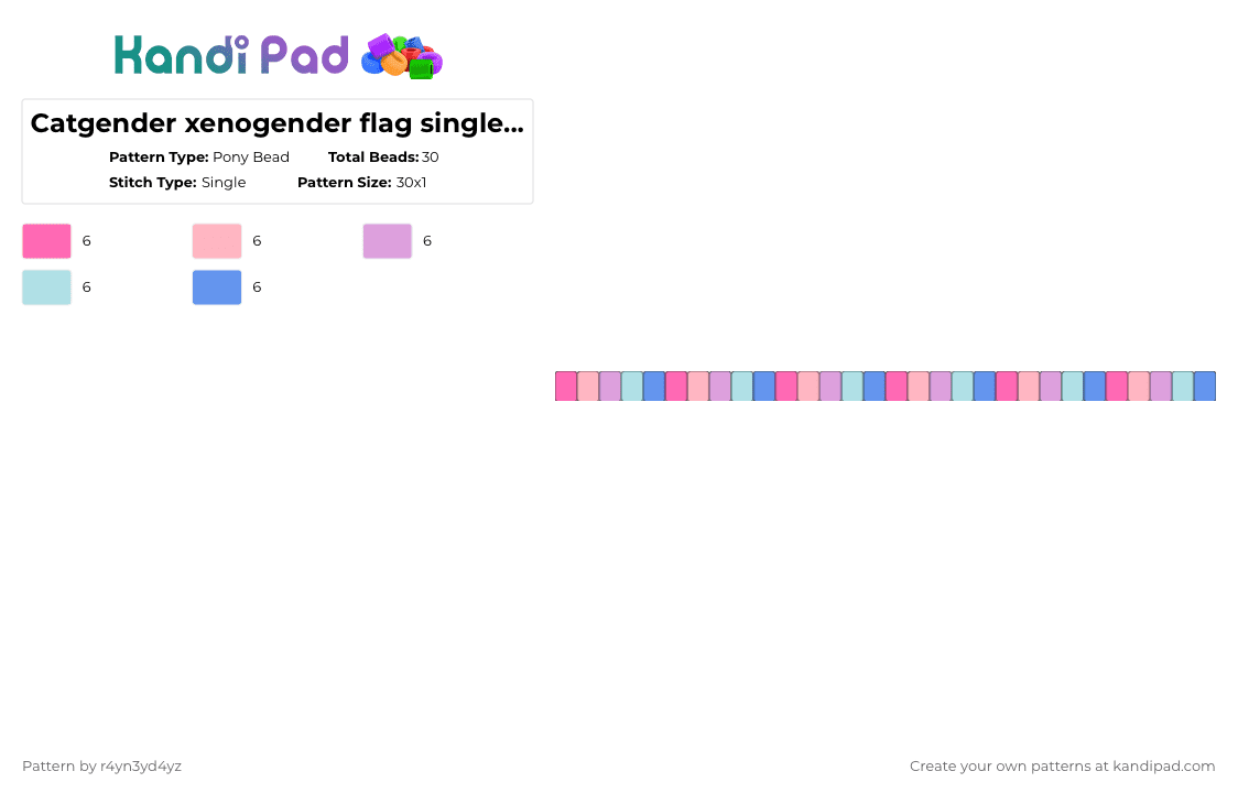 Catgender xenogender flag single requested by @finnlovescats - Pony Bead Pattern by r4yn3yd4yz on Kandi Pad - pink,light blue