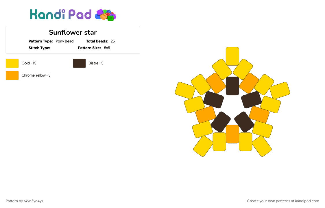 Sunflower star - Pony Bead Pattern by r4yn3yd4yz on Kandi Pad - brown, flower, nature, yellow