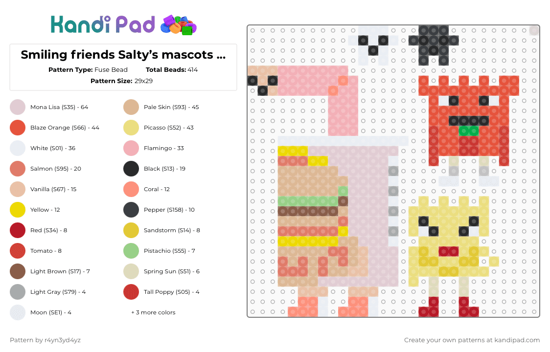 Smiling friends Salty’s mascots part one - Fuse Bead Pattern by r4yn3yd4yz on Kandi Pad - beige,orange,yellow,red