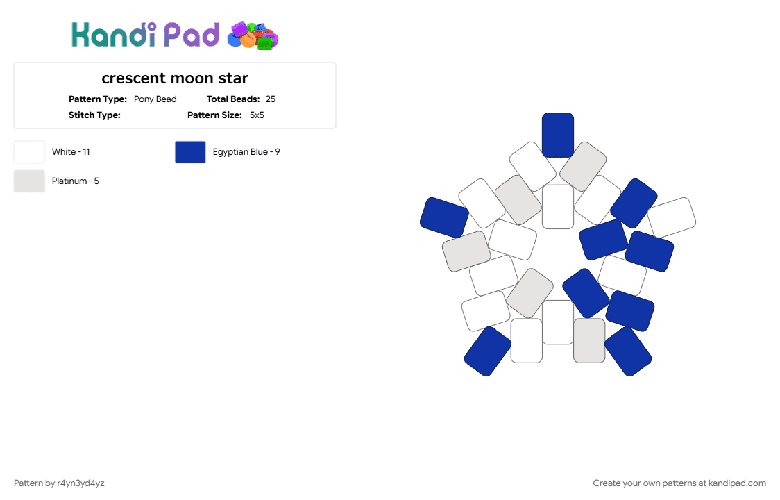 WIP crescent moon star - Pony Bead Pattern by r4yn3yd4yz on Kandi Pad - purple, white