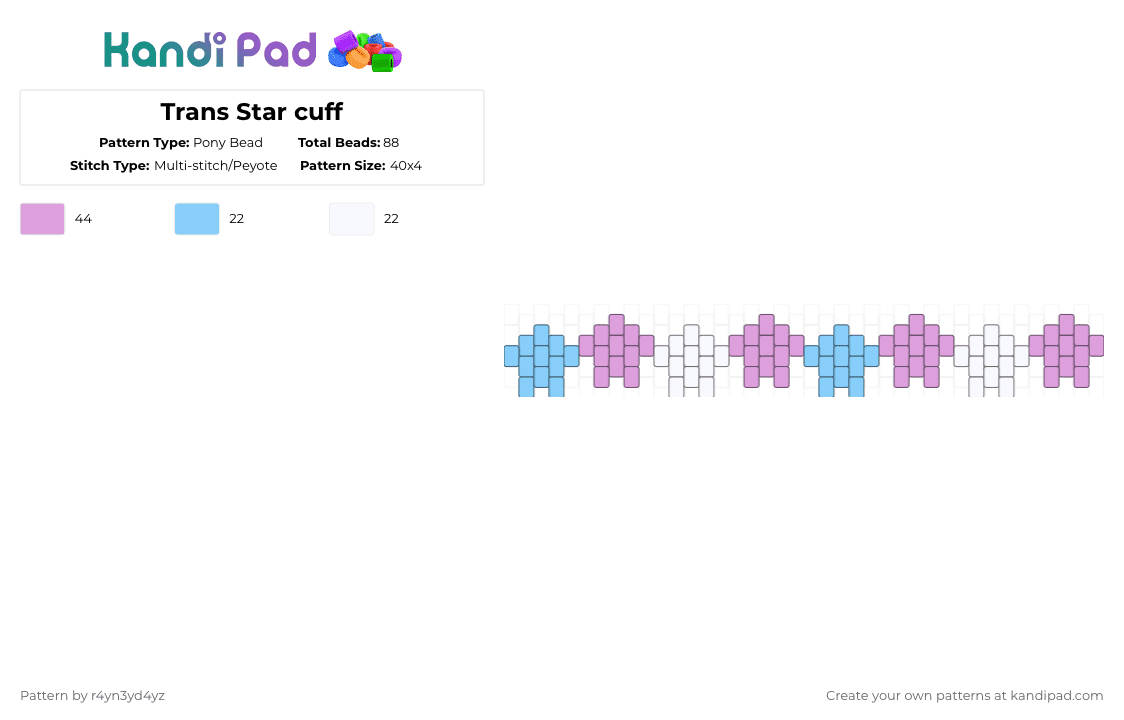 Trans Star cuff - Pony Bead Pattern by r4yn3yd4yz on Kandi Pad - light blue,pink,pride,trans,star,cuff,peytote,queer,kandi,scene
