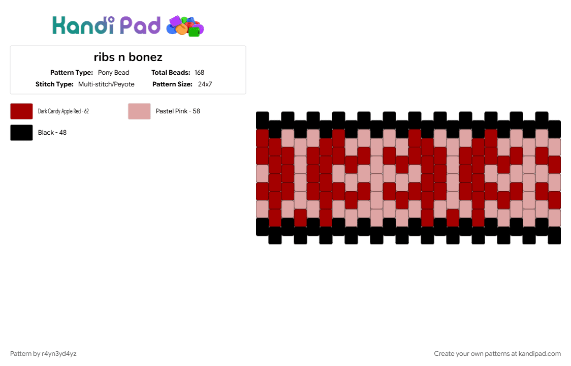 dark ribcage and bone cuff - Pony Bead Pattern by r4yn3yd4yz on Kandi Pad - beige, black, bones, creepy, emo, gore, grunge, red, skeleton