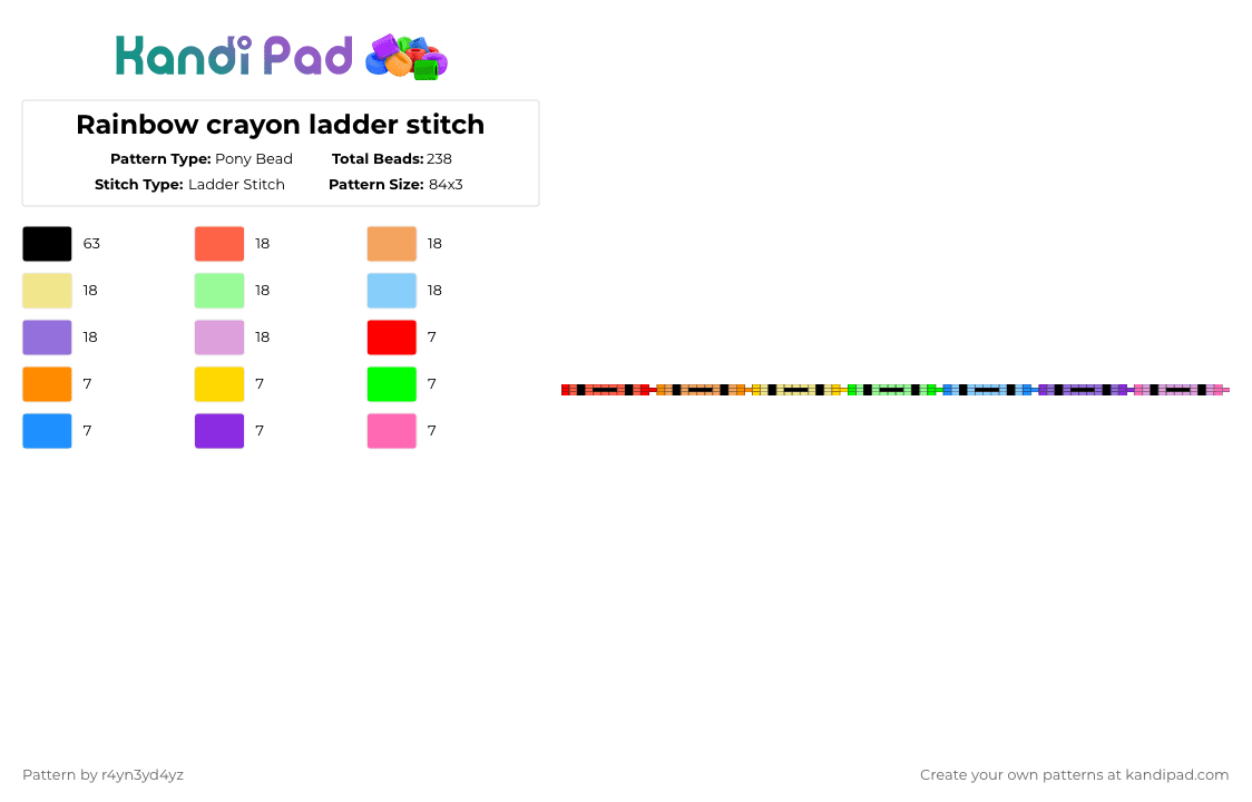Rainbow crayon ladder stitch - Pony Bead Pattern by r4yn3yd4yz on Kandi Pad - orange,light blue,pink,colorful,rainbow,crayon,decora,kidcore,ladder,kandi