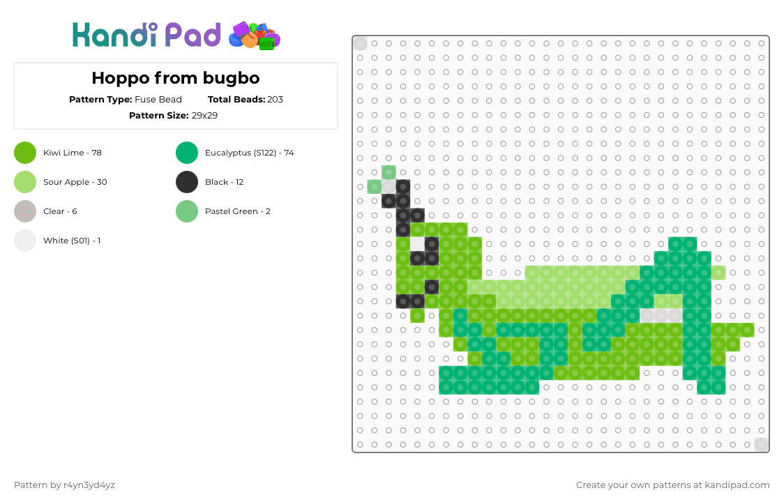 Hoppo from bugbo - Fuse Bead Pattern by r4yn3yd4yz on Kandi Pad - green