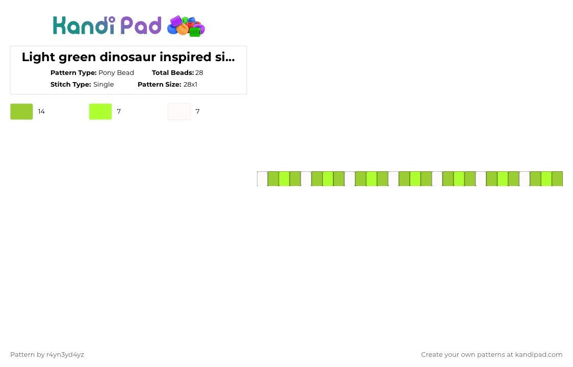 Light green dinosaur inspired single - Pony Bead Pattern by r4yn3yd4yz on Kandi Pad - green,dinosaur,light green,white,cute,single