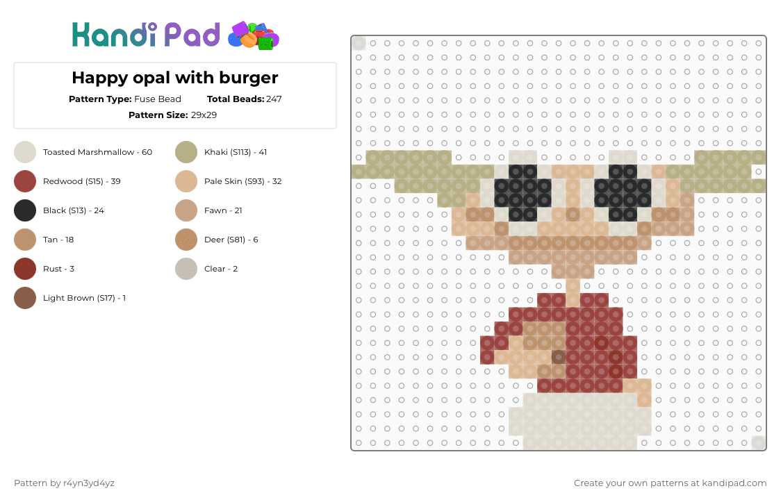 Happy opal with burger - Fuse Bead Pattern by r4yn3yd4yz on Kandi Pad - beige