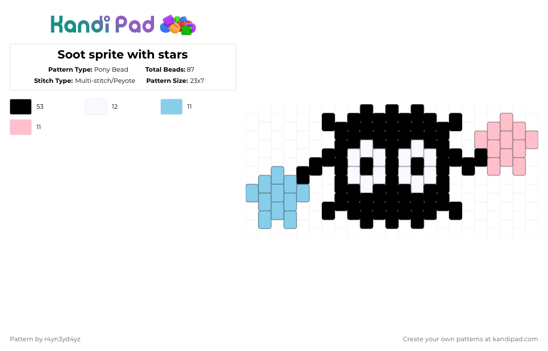 Soot sprite charm with stars - Pony Bead Pattern by r4yn3yd4yz on Kandi Pad - black,light blue,pink,star,spirited away,anime,studio ghibli,movies,pastel,cute,charm