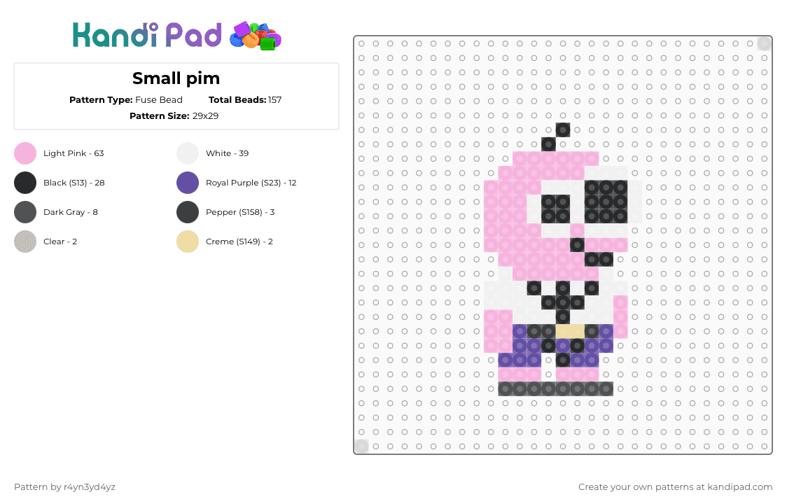 Smiling friends pim - Fuse Bead Pattern by r4yn3yd4yz on Kandi Pad - pink,adult swim,smiling friends,cartoon,show,charm,cute,funny,character