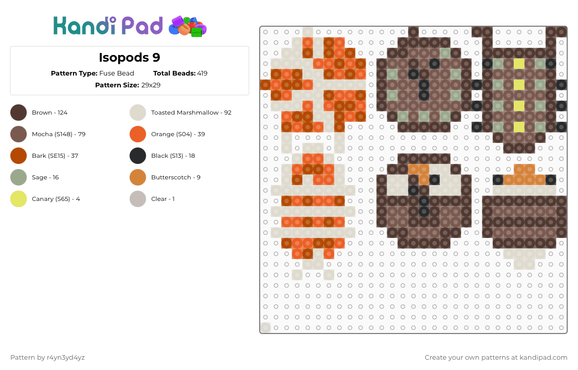 Isopods 9 - Fuse Bead Pattern by r4yn3yd4yz on Kandi Pad - beige,brown,tan