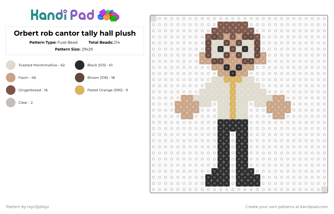 Orbert rob cantor tally hall plush - Fuse Bead Pattern by r4yn3yd4yz on Kandi Pad - beige