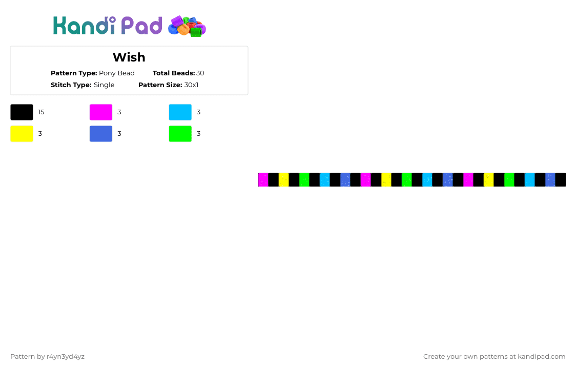 Neon pink rainbow and black single - Pony Bead Pattern by r4yn3yd4yz on Kandi Pad - black,light blue,blue,colorful