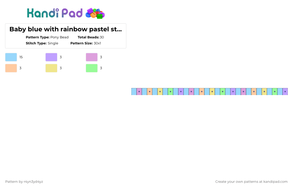 Baby blue with rainbow pastel star single - Pony Bead Pattern by r4yn3yd4yz on Kandi Pad - light blue,pink