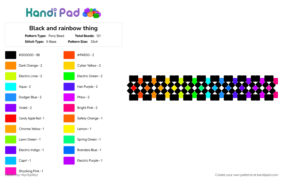 Black and rainbow thing - Pony Bead Pattern by r4yn3yd4yz on Kandi Pad - black, colorful, cuff, gradient, purple, rainbow, scene, x base, yellow