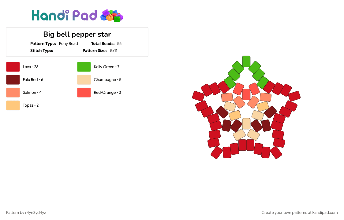 Big bell pepper star - Pony Bead Pattern by r4yn3yd4yz on Kandi Pad - food, nature, red, vegetable, whimsical