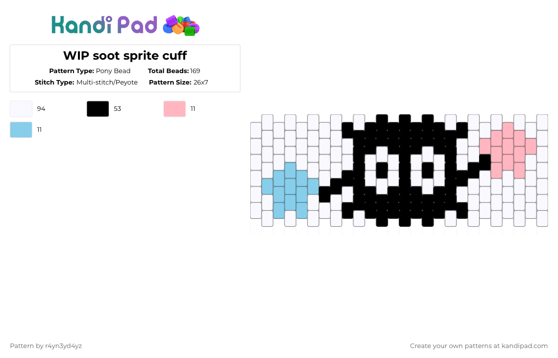 soot sprite cuff - Pony Bead Pattern by r4yn3yd4yz on Kandi Pad - white,pink,light blue,studio ghibli,anime,soot sprite,spirited away,cute,pastel,movies,star