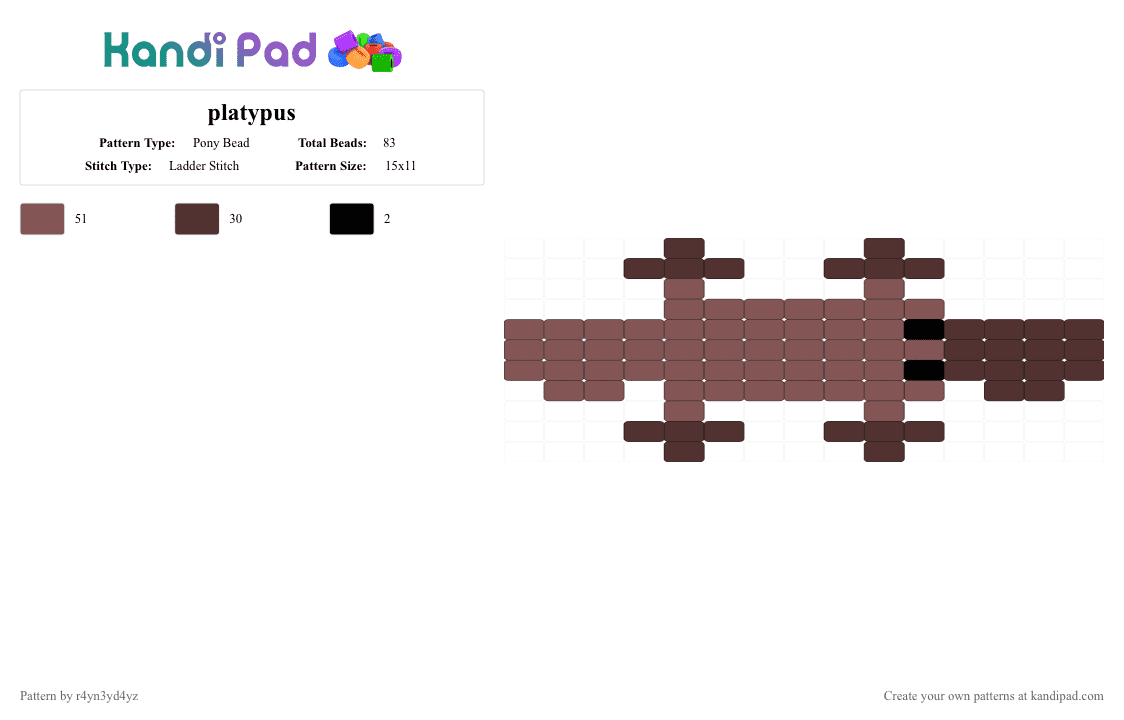 platypus ladder charm - Pony Bead Pattern by r4yn3yd4yz on Kandi Pad - brown