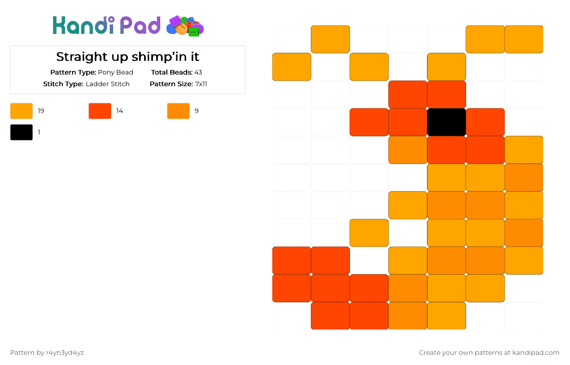 Straight up shimp’in it - Pony Bead Pattern by r4yn3yd4yz on Kandi Pad - orange, red