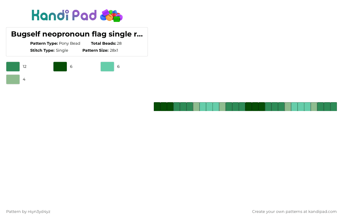 Bugself neopronoun flag single requested by @th4t1r4tc00nth31r4n - Pony Bead Pattern by r4yn3yd4yz on Kandi Pad - green,teal,bugself,neopronoun,pride,flag,single