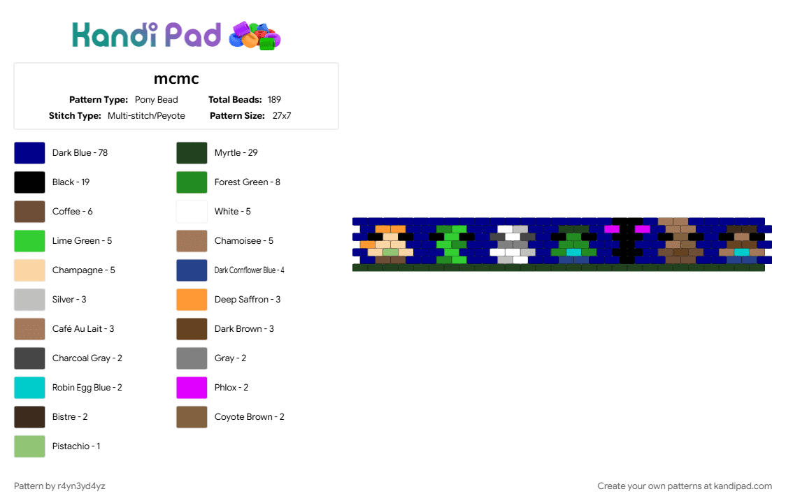 minecraft mob cuff - Pony Bead Pattern by r4yn3yd4yz on Kandi Pad - brown, character, gaming, green, purple, steve, video game
