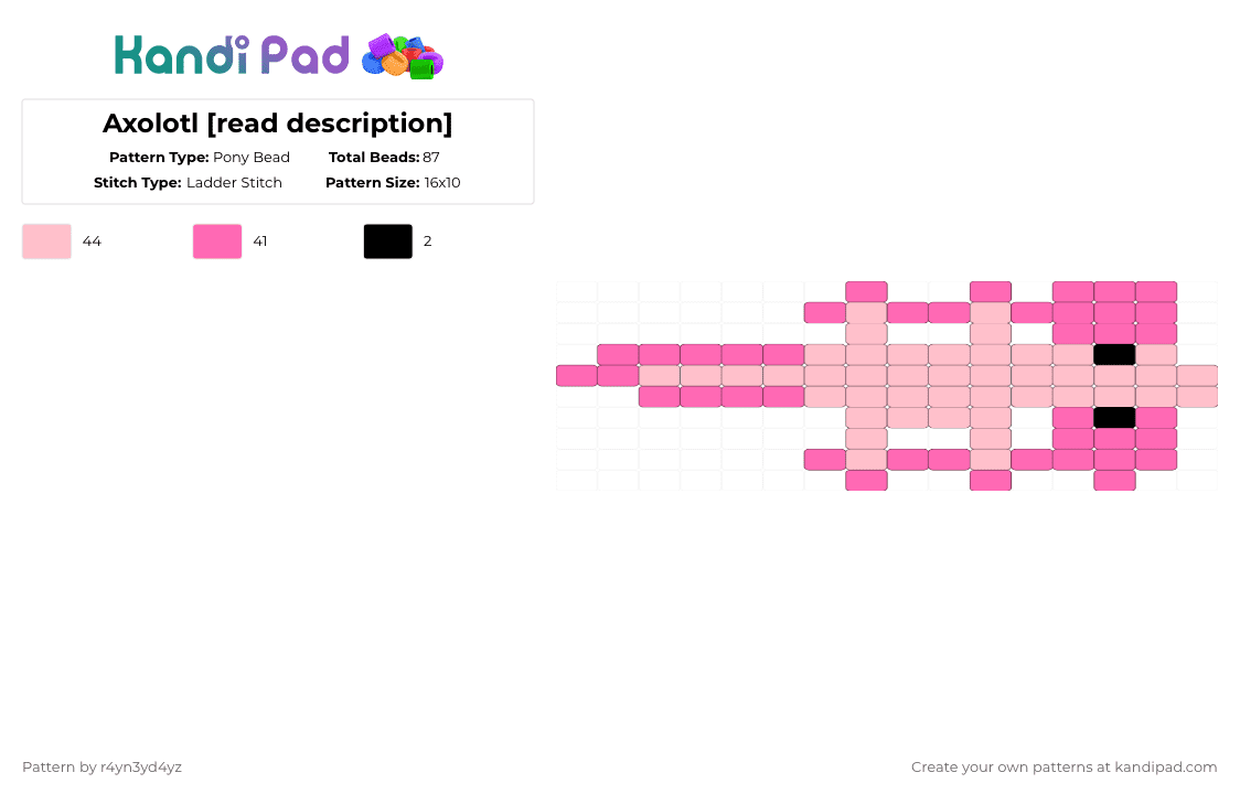 Axolotl [read description] - Pony Bead Pattern by r4yn3yd4yz on Kandi Pad - pink,axolotl,sea,animal,creature,nature,ocean,cute,ladder