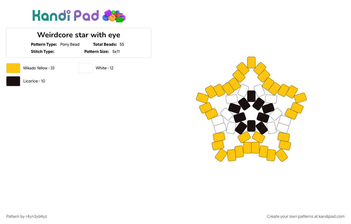 Weirdcore yellow star with eye - Pony Bead Pattern by r4yn3yd4yz on Kandi Pad - creepy, dreamcore, white, yellow