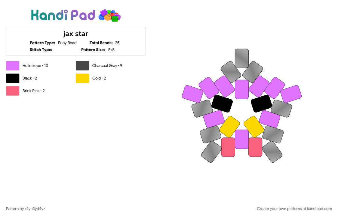 jax star tadc - Pony Bead Pattern by r4yn3yd4yz on Kandi Pad - brown, pink