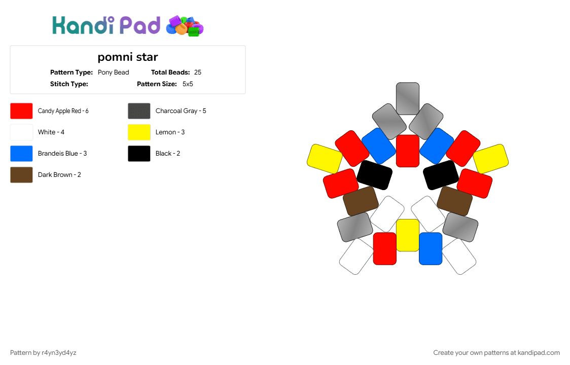 pomni star tadc - Pony Bead Pattern by r4yn3yd4yz on Kandi Pad - brown, red
