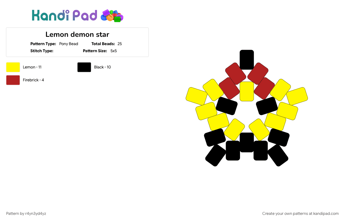 Lemon demon star - Pony Bead Pattern by r4yn3yd4yz on Kandi Pad - music, red, singer, song, yellow