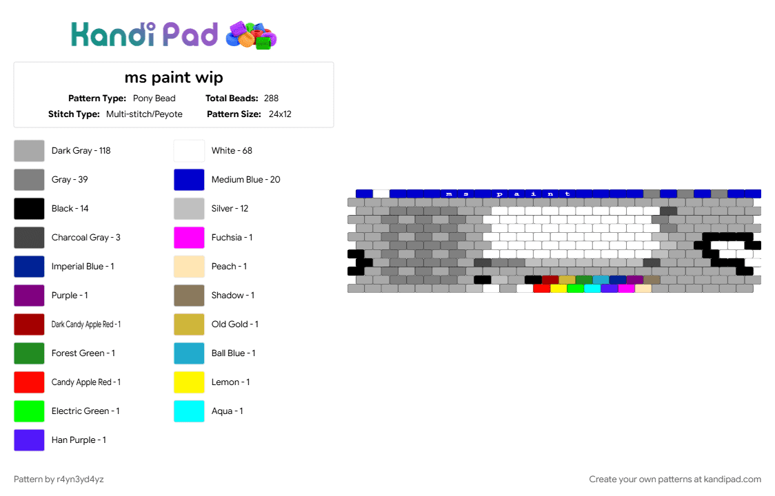 ms paint cuff - Pony Bead Pattern by r4yn3yd4yz on Kandi Pad - art, beige, computer, gray, nostalgia, purple, retro, tech, technology, webcore, windows
