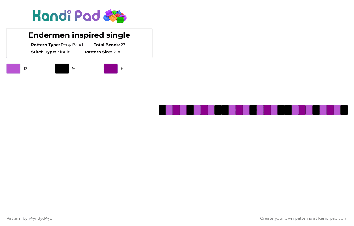 Endermen inspired single - Pony Bead Pattern by r4yn3yd4yz on Kandi Pad - black,pink,endermen,enderman,minecraft,purple,single,game,gaming