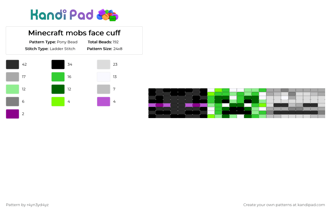 Minecraft mobs face ladder cuff - Pony Bead Pattern by r4yn3yd4yz on Kandi Pad - beige, green
