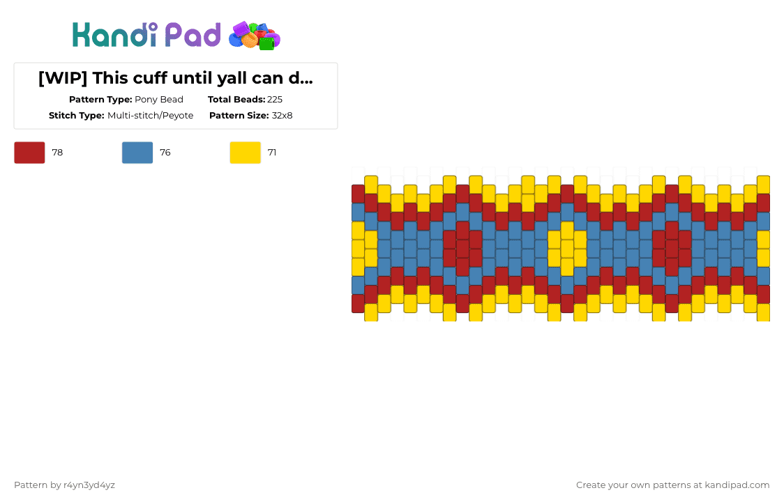 Primary colored Clowncore cuff - Pony Bead Pattern by r4yn3yd4yz on Kandi Pad - blue,red