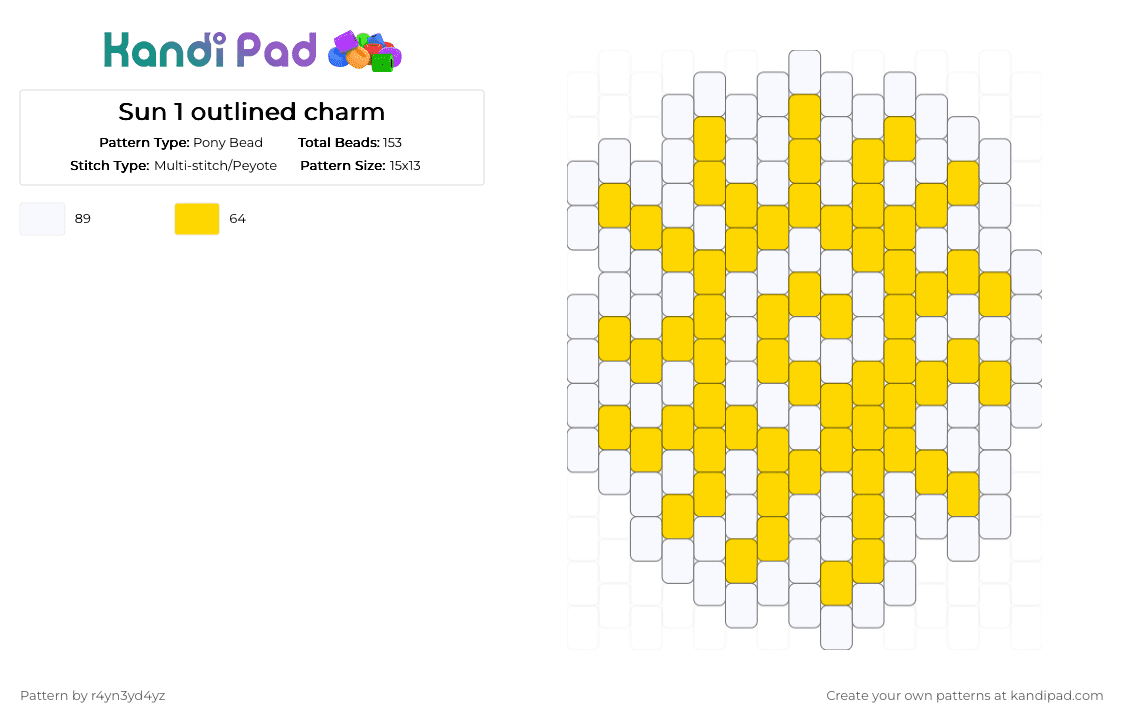 Yellow outlined Sun charm 1 - Pony Bead Pattern by r4yn3yd4yz on Kandi Pad - white,yellow,whimsical,nature