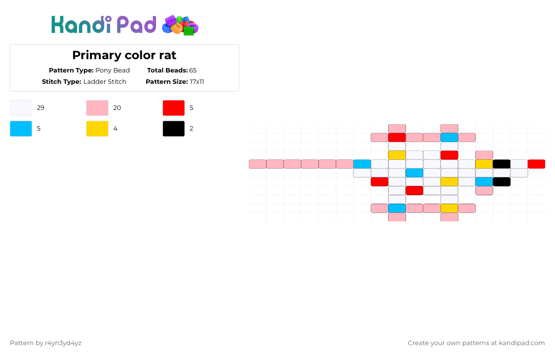 Primary color rat [read description] - Pony Bead Pattern by r4yn3yd4yz on Kandi Pad - white,pink
