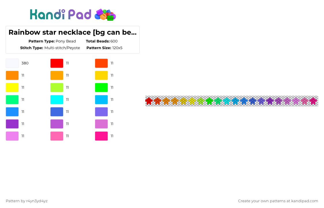 Rainbow star necklace [bg can be black or white] - Pony Bead Pattern by r4yn3yd4yz on Kandi Pad - white,orange,green,blue,colorful,rainbow,star,necklace,gradient,decora,cuff