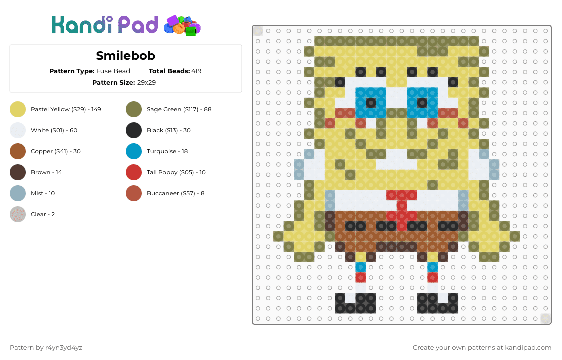 Smilebob - Fuse Bead Pattern by r4yn3yd4yz on Kandi Pad - gold,yellow