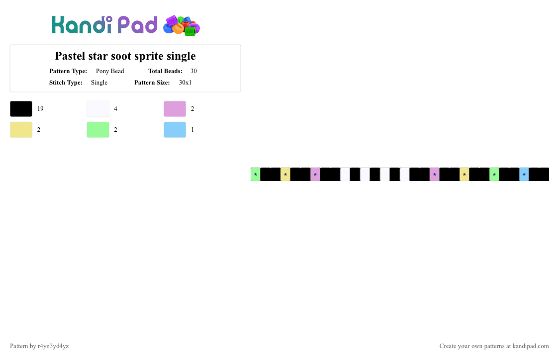 Pastel star soot sprite single - Pony Bead Pattern by r4yn3yd4yz on Kandi Pad - black,pink,yellow,teal