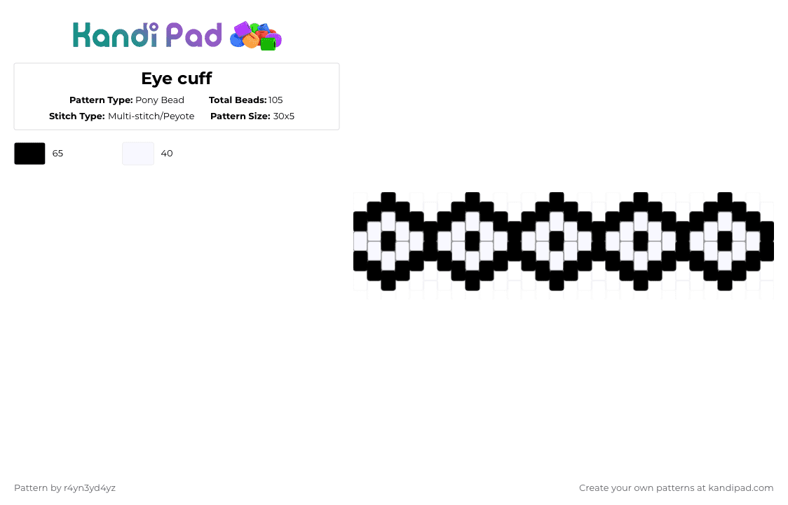 Eye cuff - Pony Bead Pattern by r4yn3yd4yz on Kandi Pad - white,black,weirdcore,dreamcore,creepy,eye,cuff,spooky