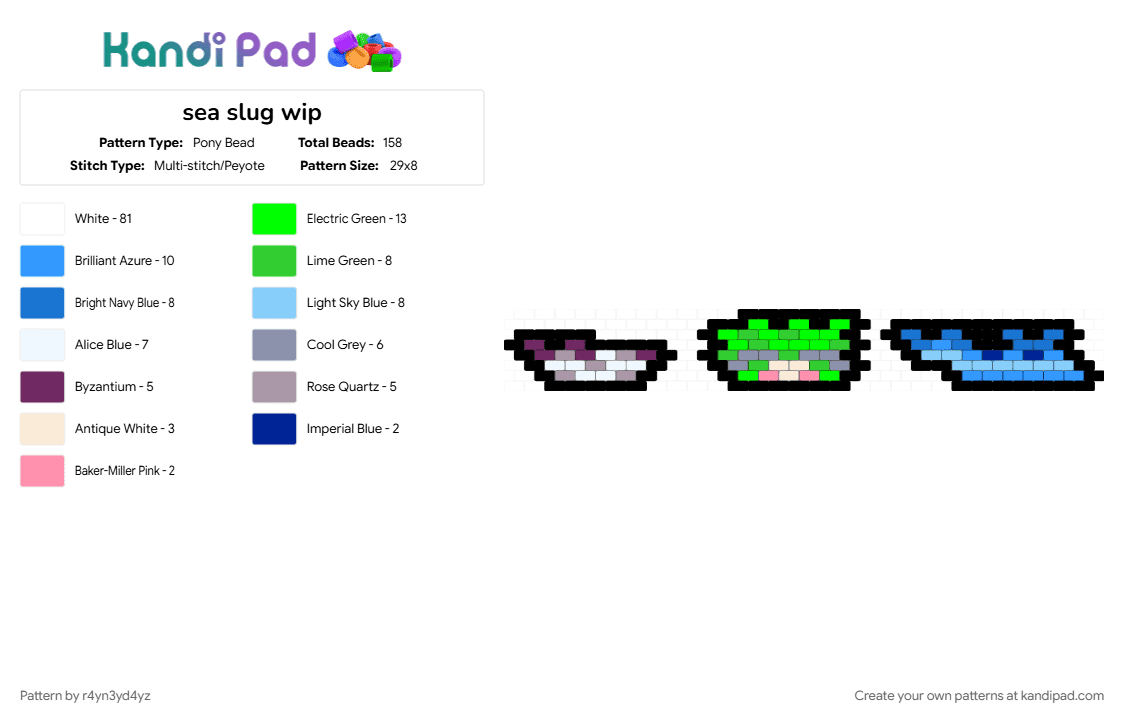 sea slug charms - Pony Bead Pattern by r4yn3yd4yz on Kandi Pad - animal, black, colorful, cute, gray, green, keychain, leaf sheep, light blue, nudibranch, sea bunny, sea creature