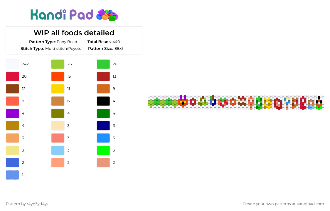 The hungry caterpillar peytote with all foods - Pony Bead Pattern by r4yn3yd4yz on Kandi Pad - white,green,red,orange,food,cute,bug,nature,animsls,book