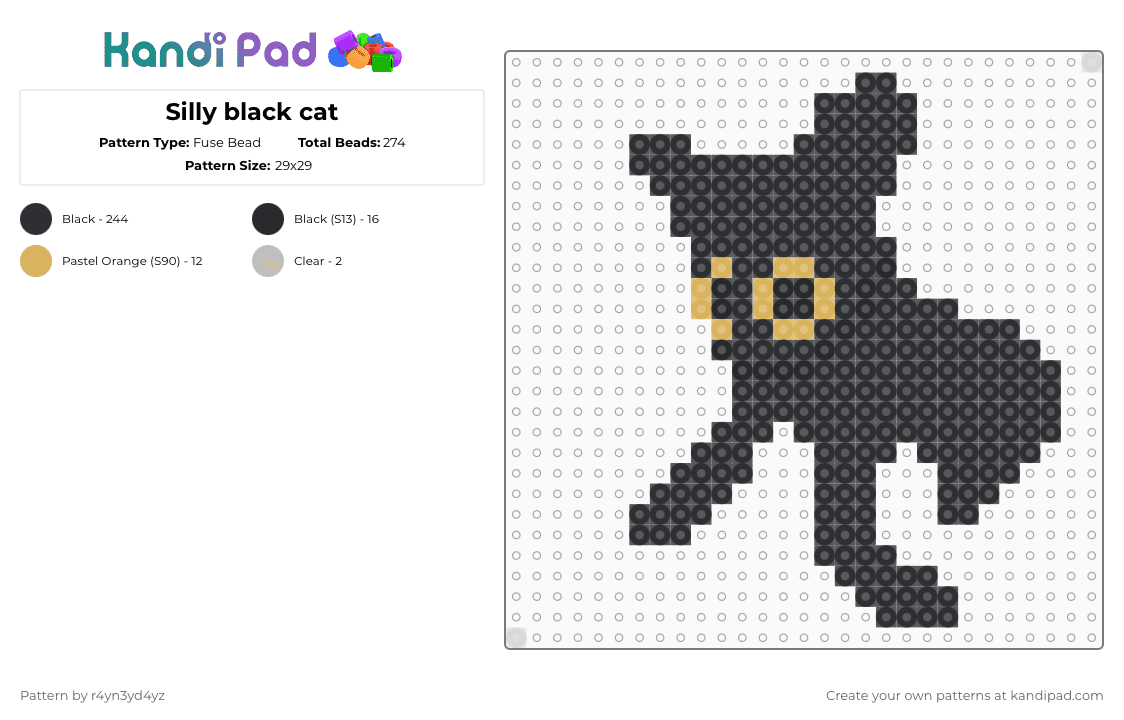 Silly black cat - Fuse Bead Pattern by r4yn3yd4yz on Kandi Pad - black,orange